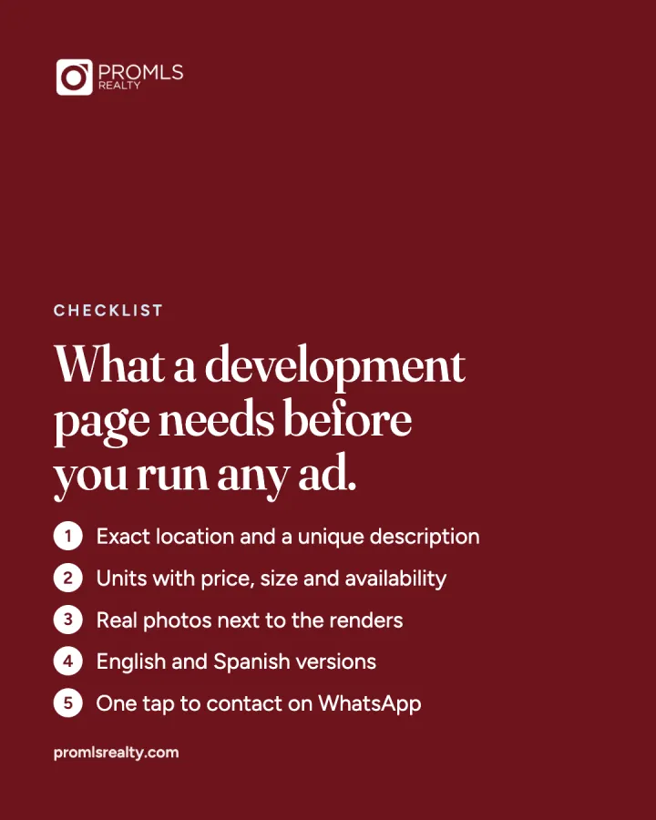 Checklist post: what a development page needs before any ad.
