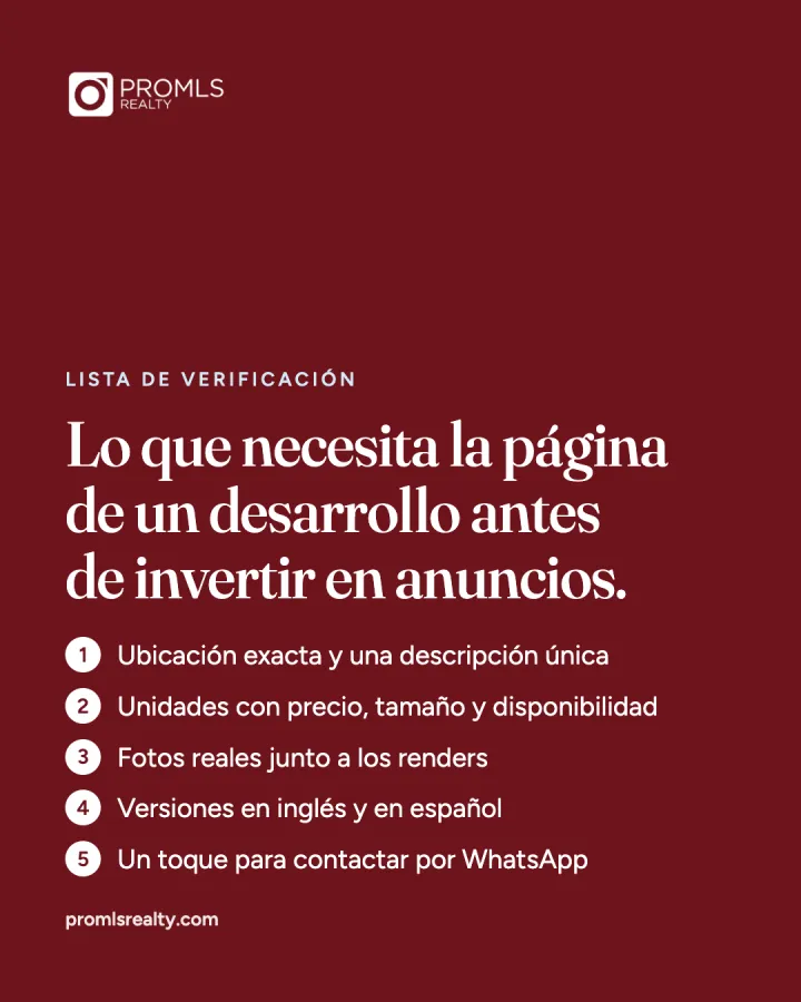 Publicación de lista: lo que necesita la página de un desarrollo antes de cualquier anuncio.